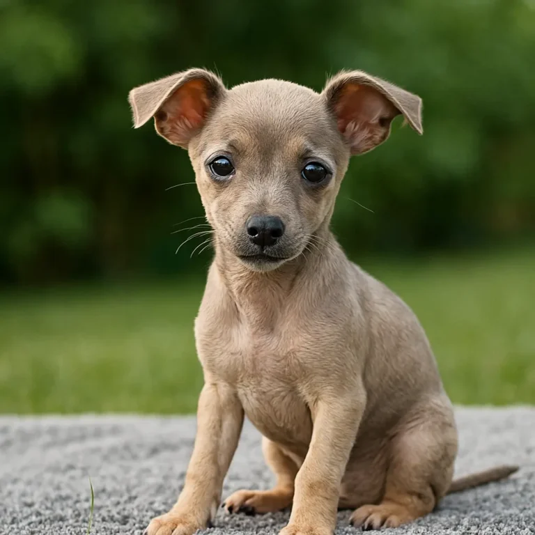 miniature greyhound mixed with chihuahua puppy sitting on road