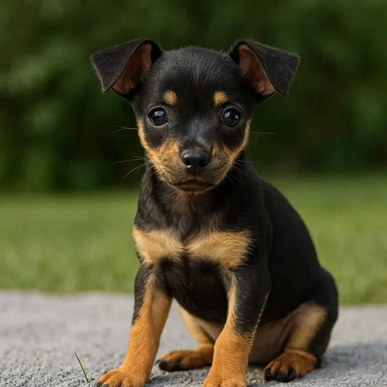 miniature pinscher chihuahua mix puppy sitting on road