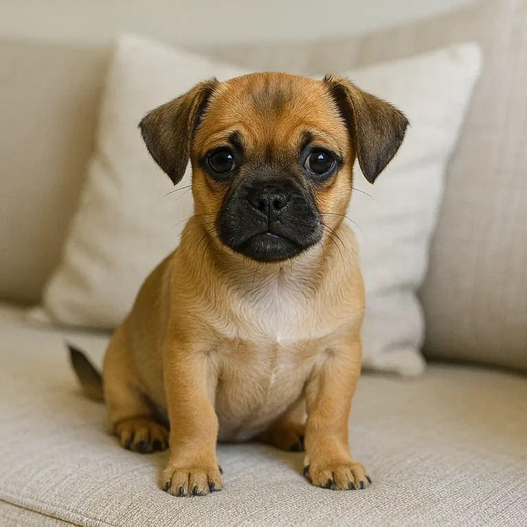 chiweenie chihuahua pug mix puppy sitting on sofa