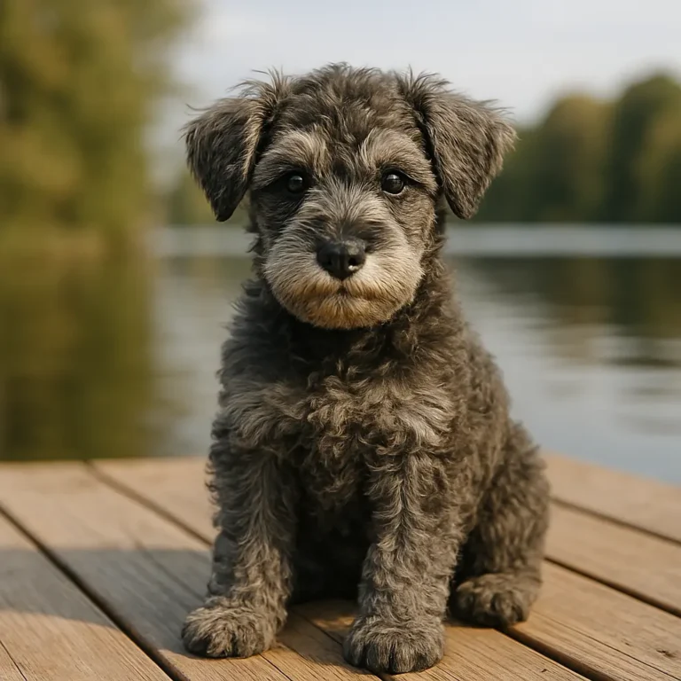 schnauzer poodle mix puppy sitting