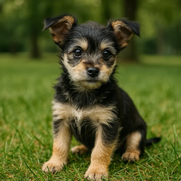 schnauzer chihuahua mix puppy sitting on lawn grass