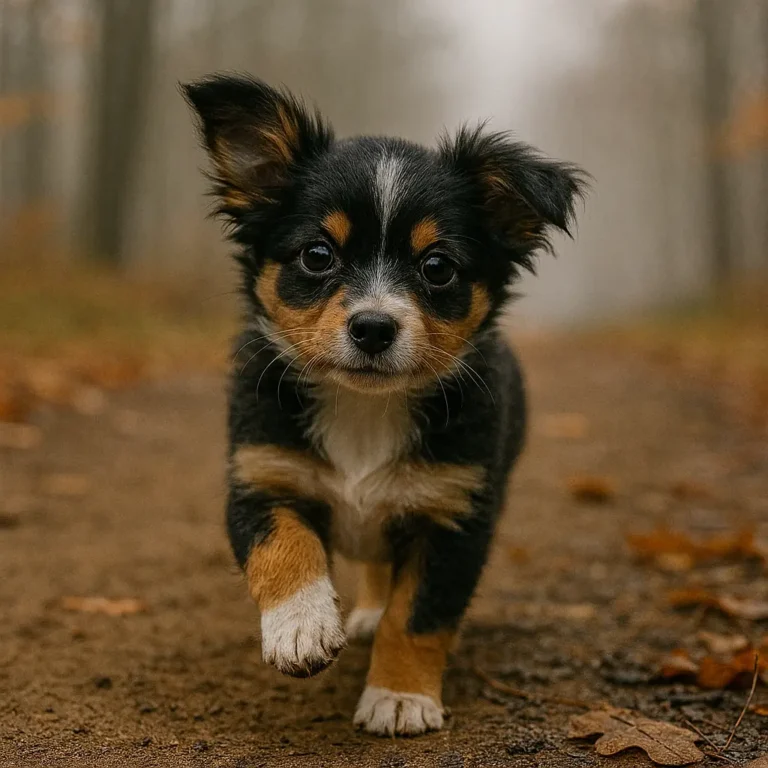 australian shepherd chihuahua mix puppy walking on road