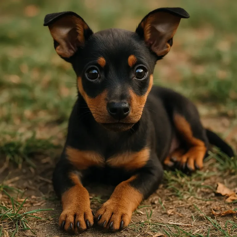 doberman chihuahua mix laying on ground