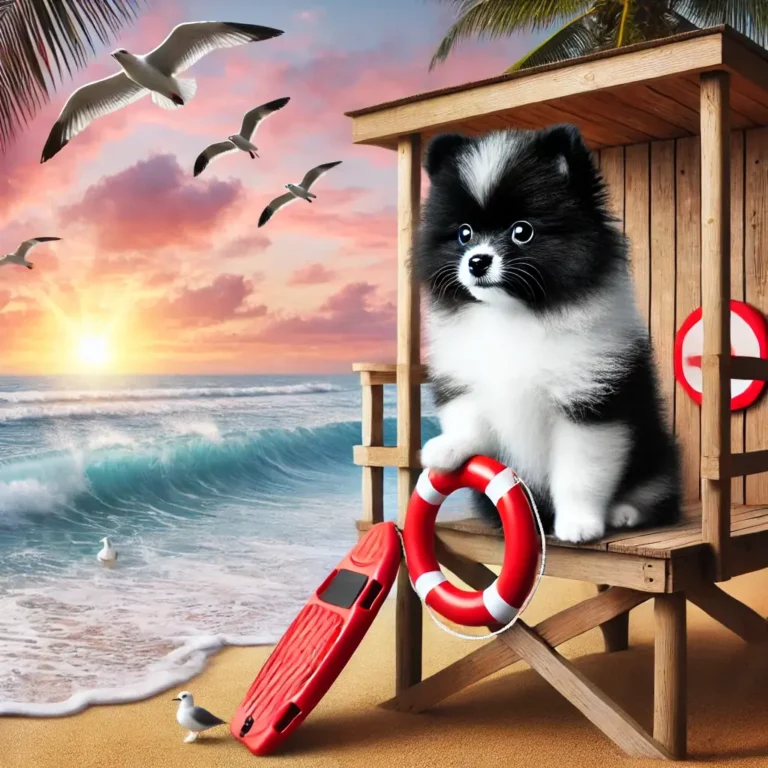 image of a black and white Pomeranian puppy