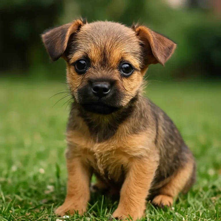 border terrier chihuahua mix puppy sitting on lawn grass