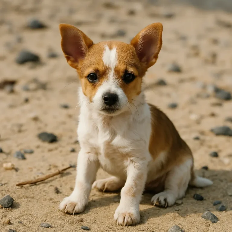 jack russell terrier chihuahua mix puppy sitting on soil
