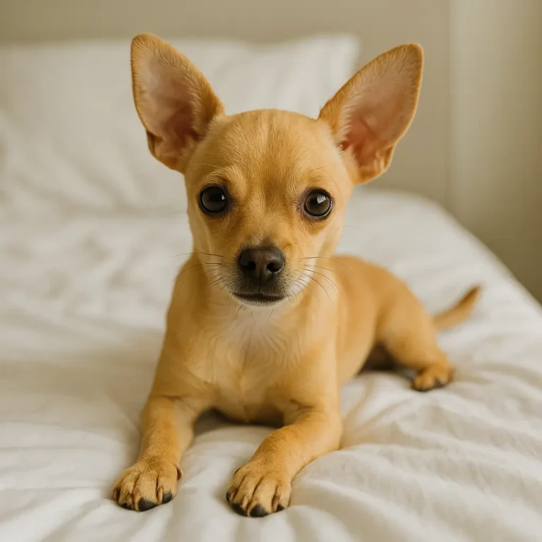 taco bell chihuahua puppy sitting on sofa