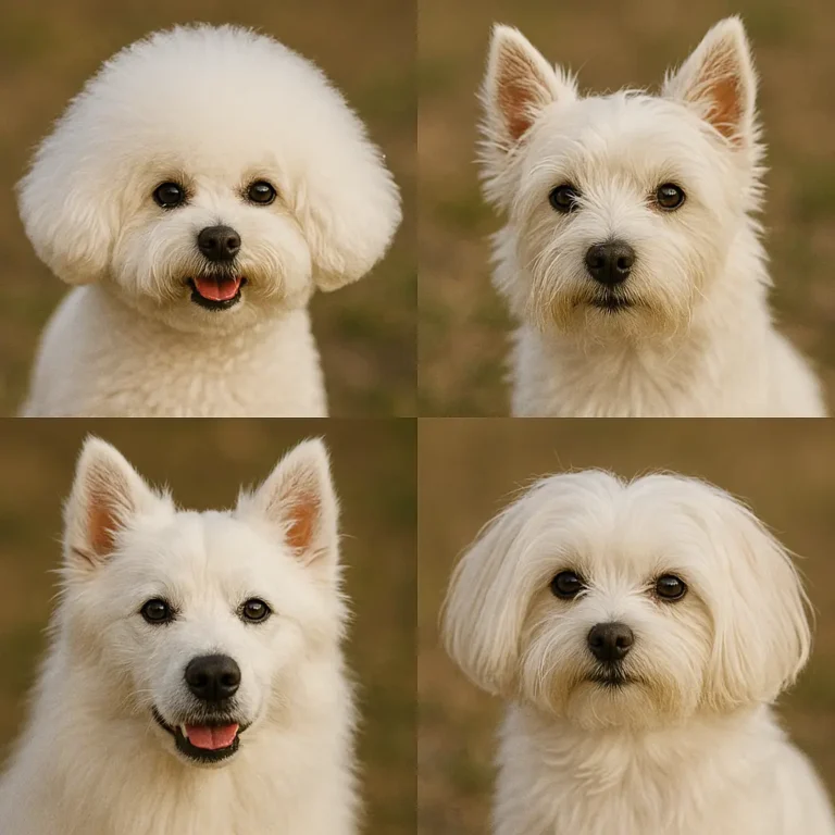 white dog breeds puppies collage