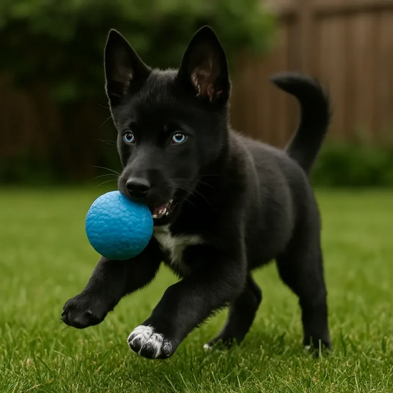 black lab husky mix puppy playing in gafden