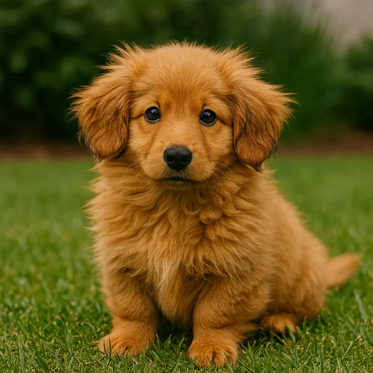 fluffy dachshund puppy sitting in ground