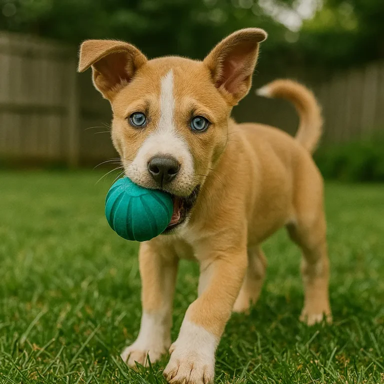 pitsky pitbull husky mix puppy playing with ball