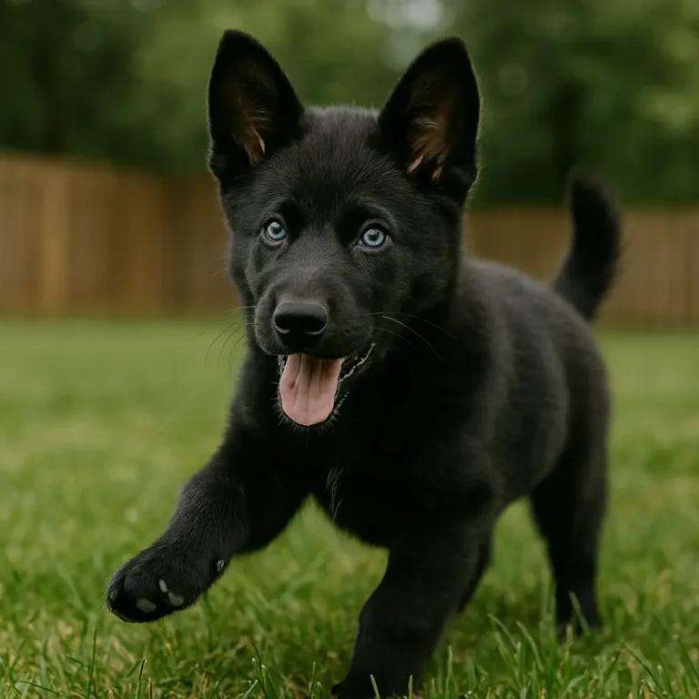 black german shepherd husky mix playing in garden