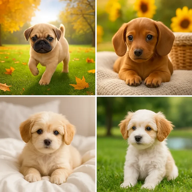 calm small dog breeds puppies collage