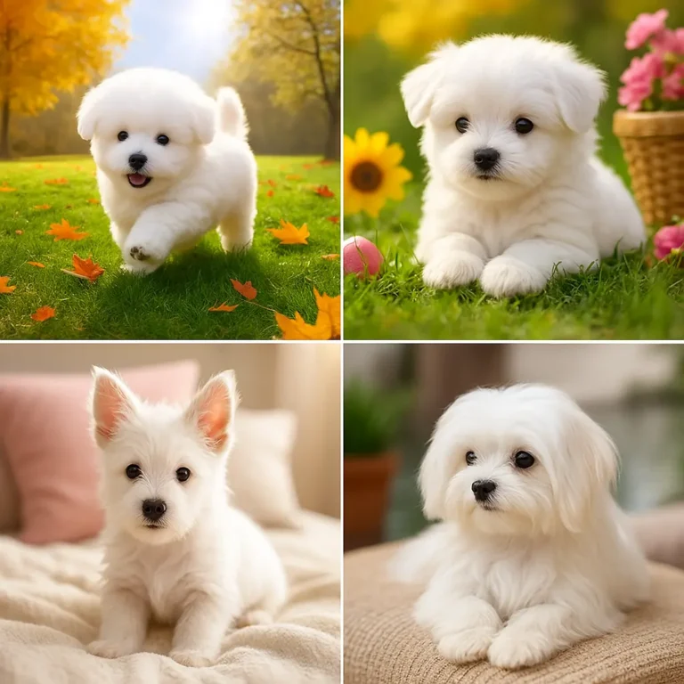 small white dog breeds puppies collage