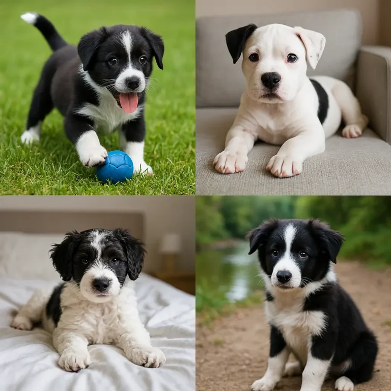 black and white dog breeds puppies collage