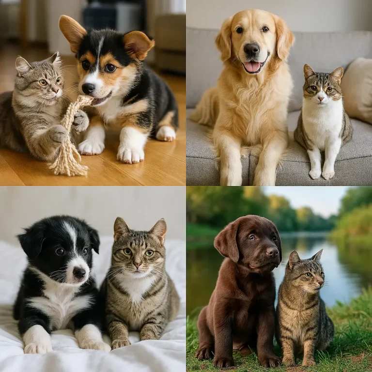 best dog breeds for cats puppies collage